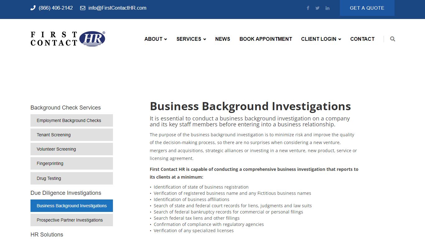 Business Background Investigations | First Contact HR